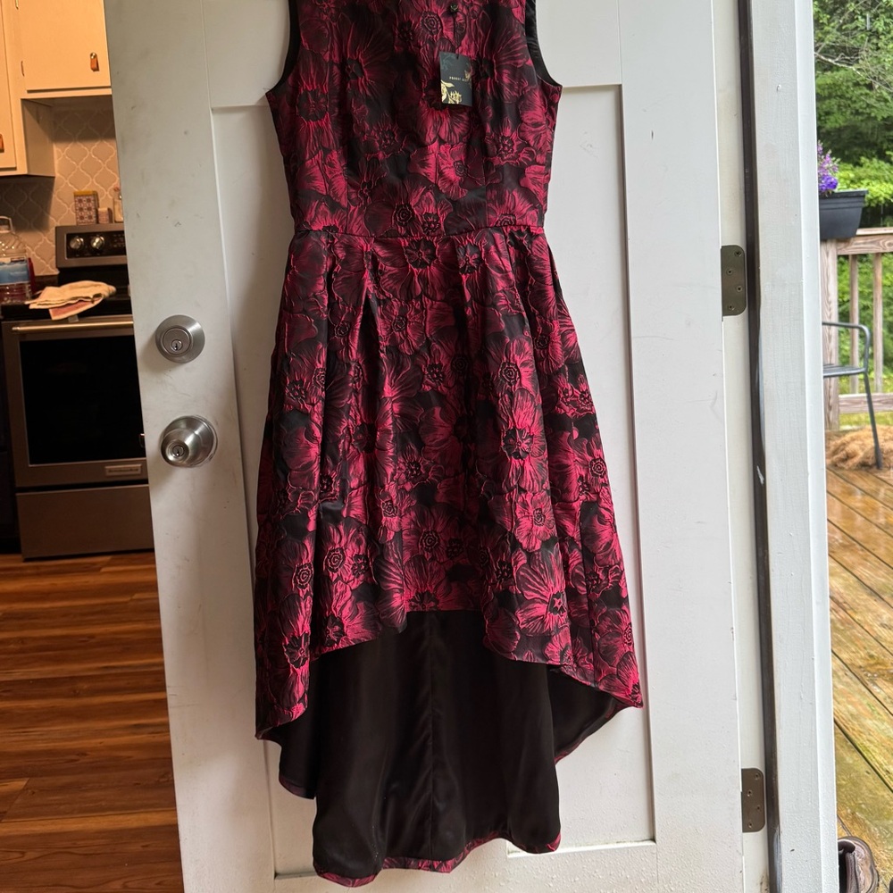 Elegant Floral Black and Red Dress